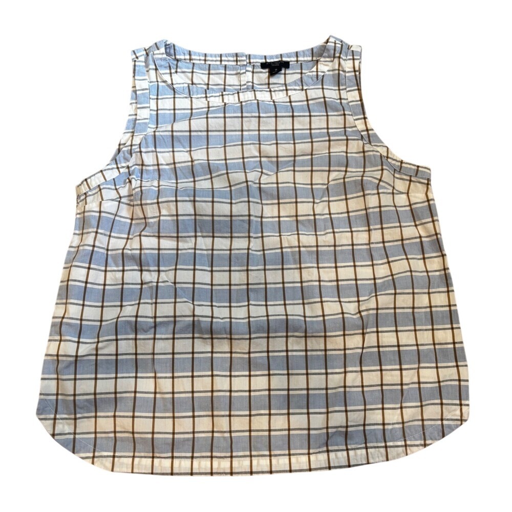 Ann Taylor Factory Petite Blue Brown Plaid Sleeveless Shell Blouse Top SP